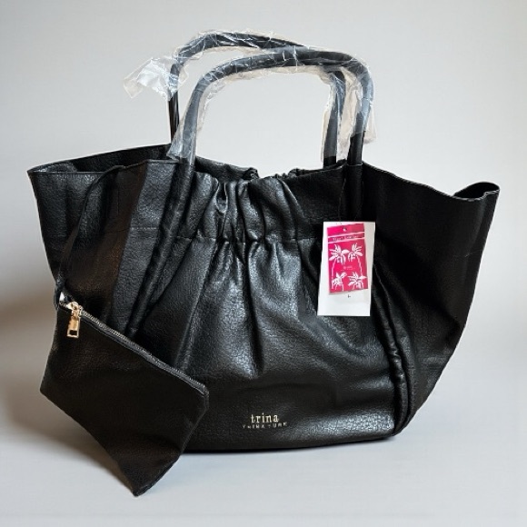 Trina Turk Black Extra Large Tote Bag with Pouch - Picture 1 of 3